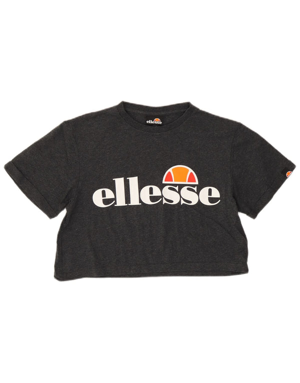 Ellesse Womens Oversized Crop Grafisk T-Shirt Top UK 6 XS Grå Bomuld