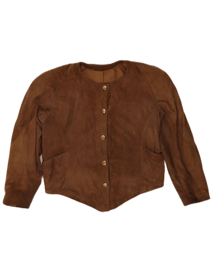 Vintage damebeskåret ruskindsjakke UK 14 medium brunt læder