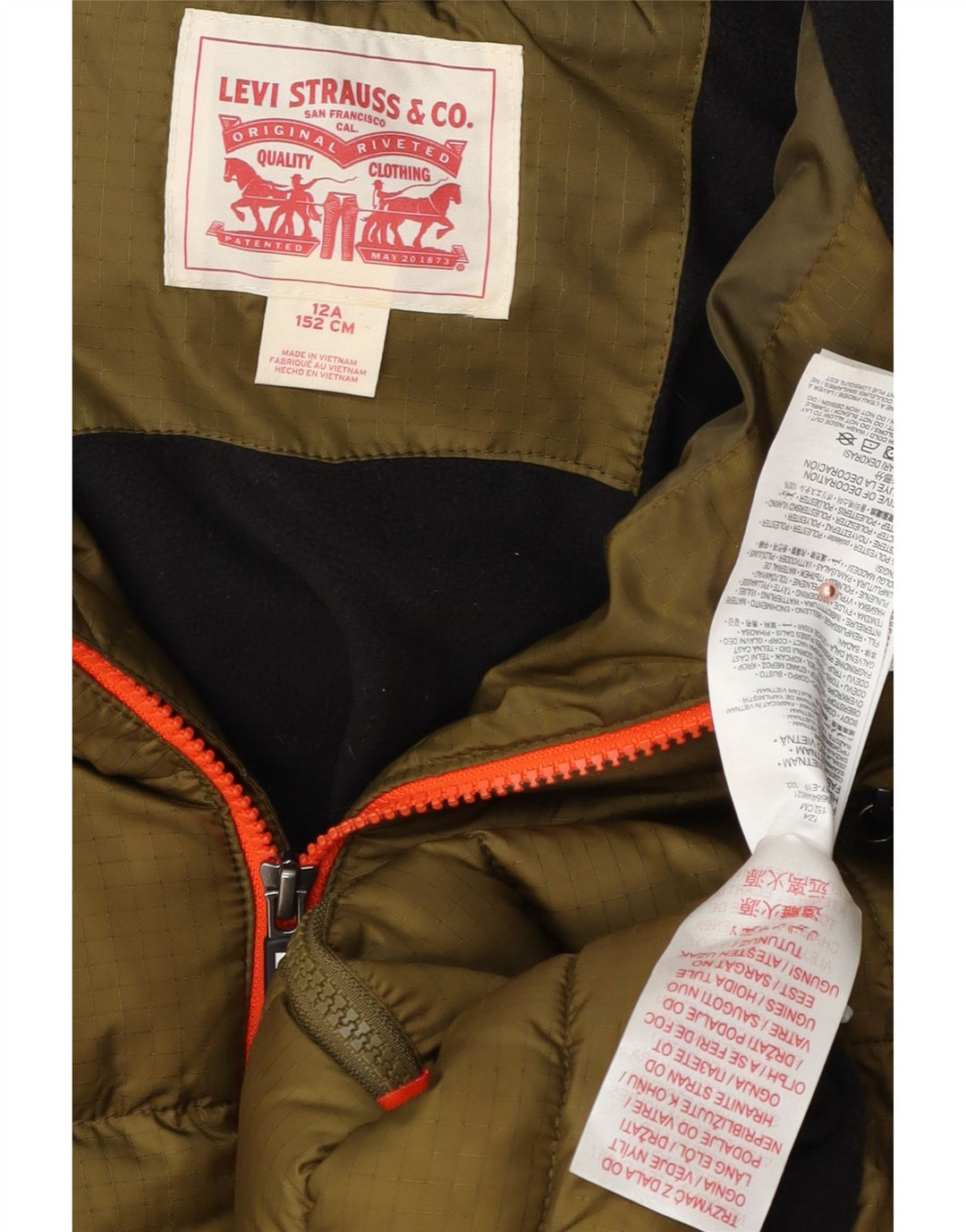 Levi's Boys Polstret Hættejakke 11-12 år Khaki Colourblock Polyester