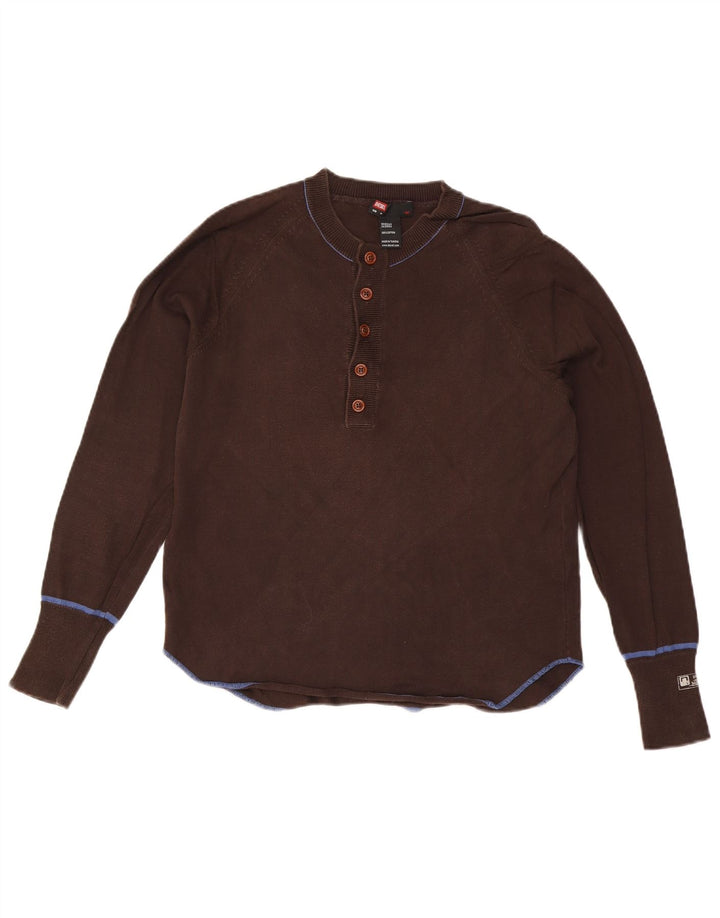DIESEL Dame Button Neck Jumper Sweater UK 14 Medium Brown Bomuld
