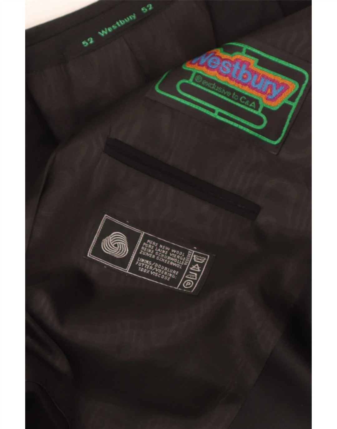 WESTBURY Herre By C&A Blazerjakke med 1 knap EU 52 Large Black New Wool