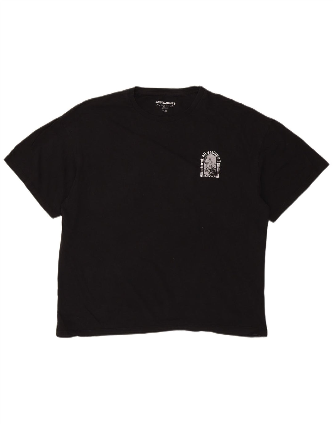 JACK & JONES Mens Graphic T-Shirt Top Medium Black Cotton