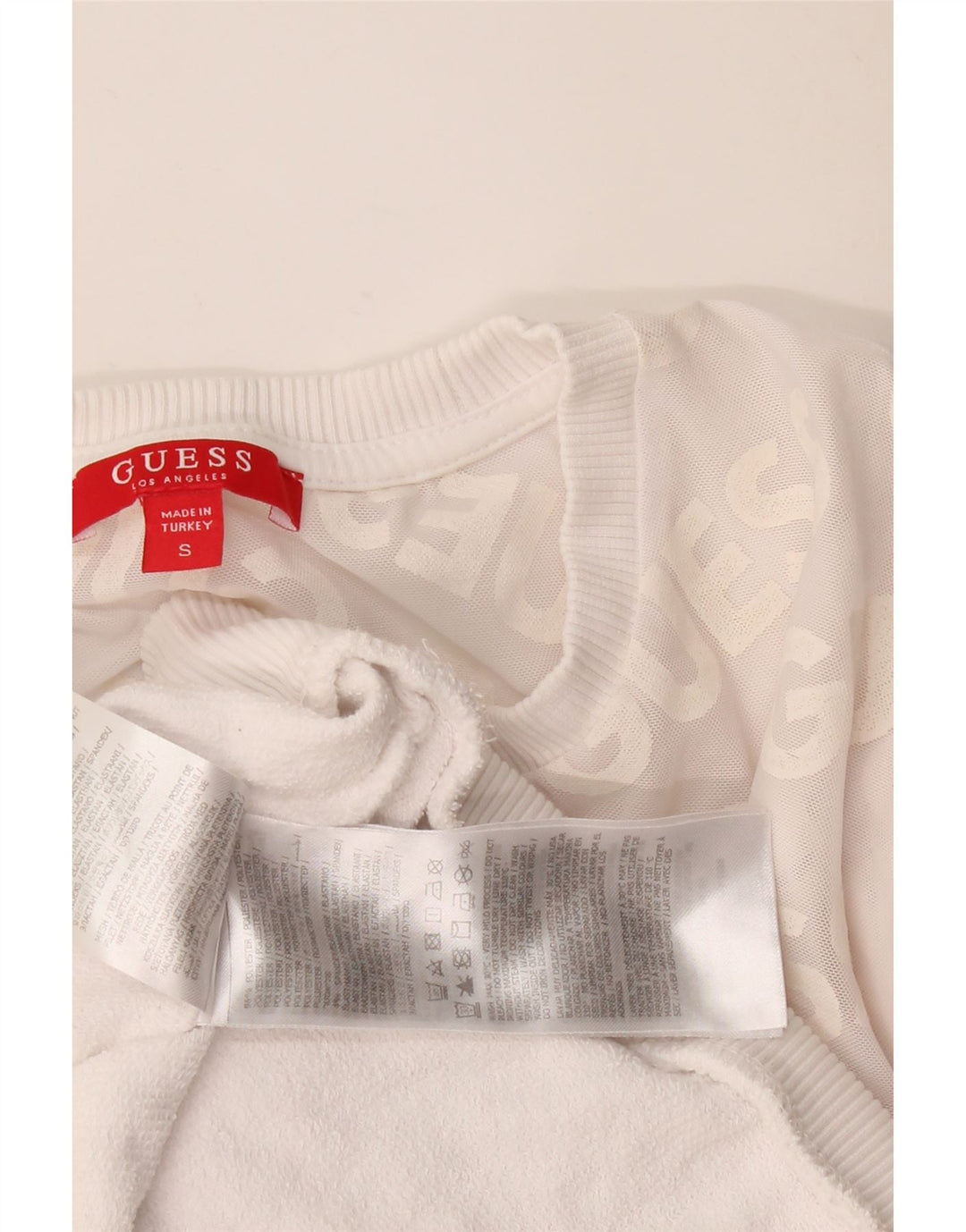 Guess Graphic Sweatshirt Jumper UK 10 Small White Colourblock
