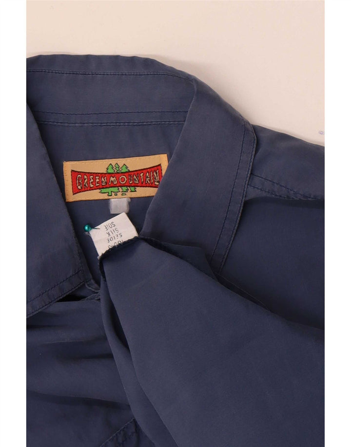 Vintage kortærmet skjorte til mænd Large Blue Silk Classic