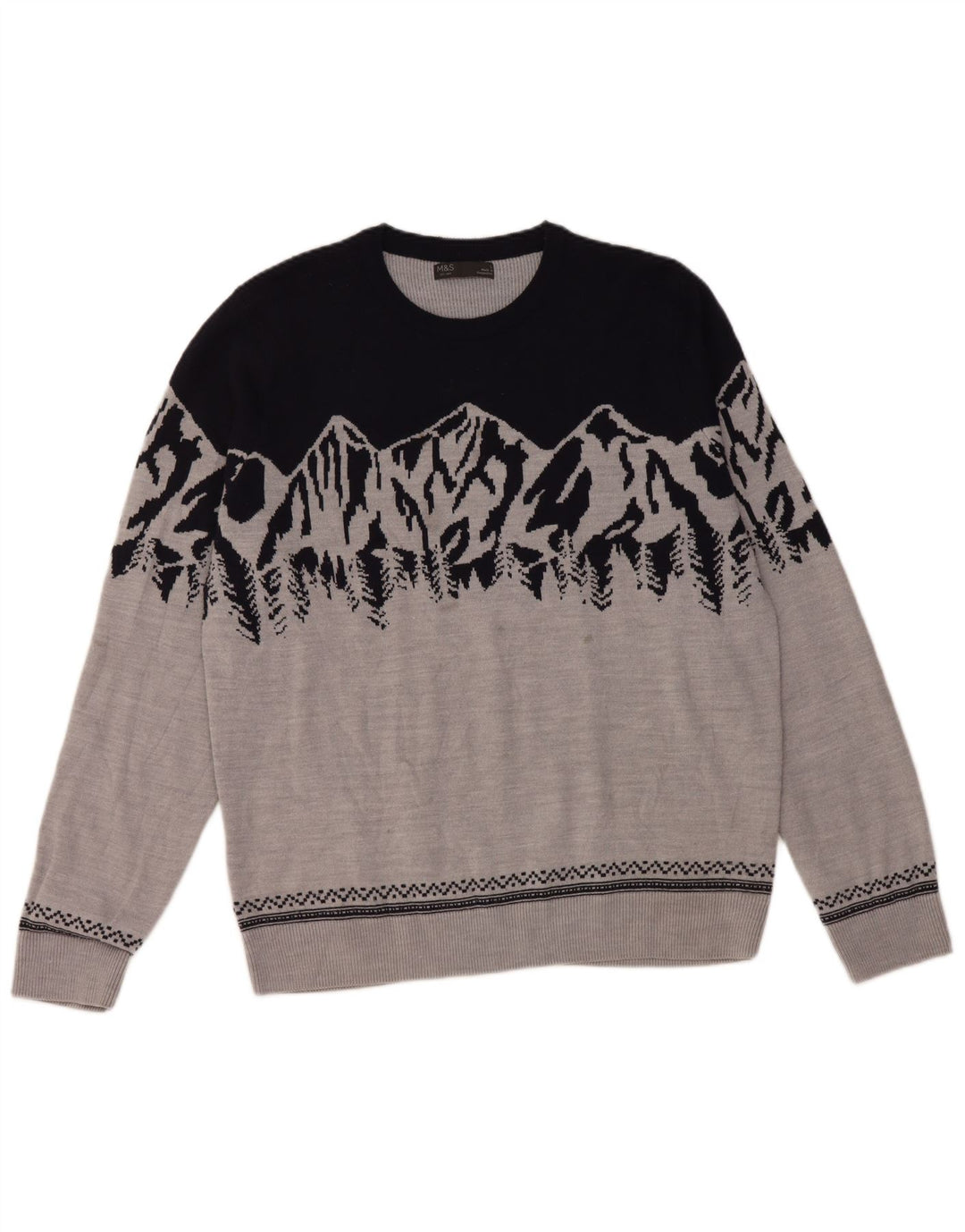 Marks & Spencer Herre sweater med rund hals, stor grå farveblok