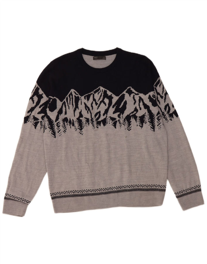 Marks & Spencer Herre sweater med rund hals, stor grå farveblok