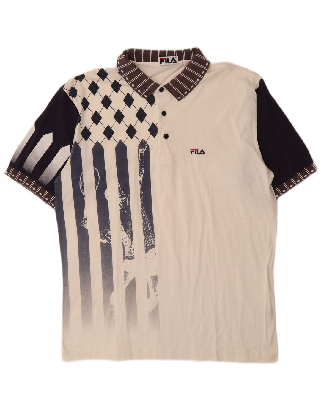 FILA Grafisk Polo Shirt til mænd IT 52 Stor Hvid Colourblock Bomuld
