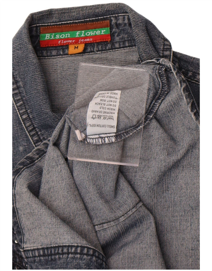 Vintage denimskjorte til kvinder UK 14 mellemgrå bomuld
