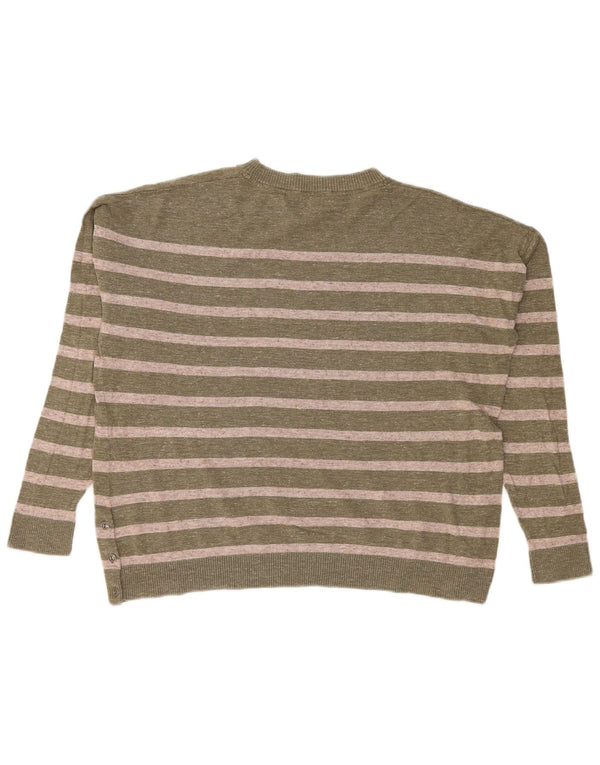 Fat Face Dame Boat Neck Jumper Sweater UK 14 Large Khaki Striped