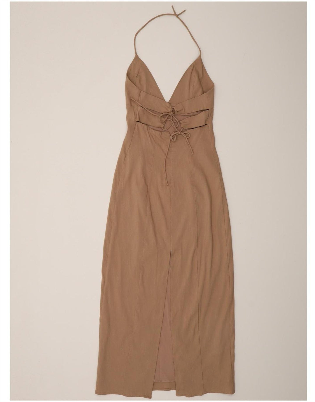 Zara Dame Halter Dress UK 8 Small Beige Linen
