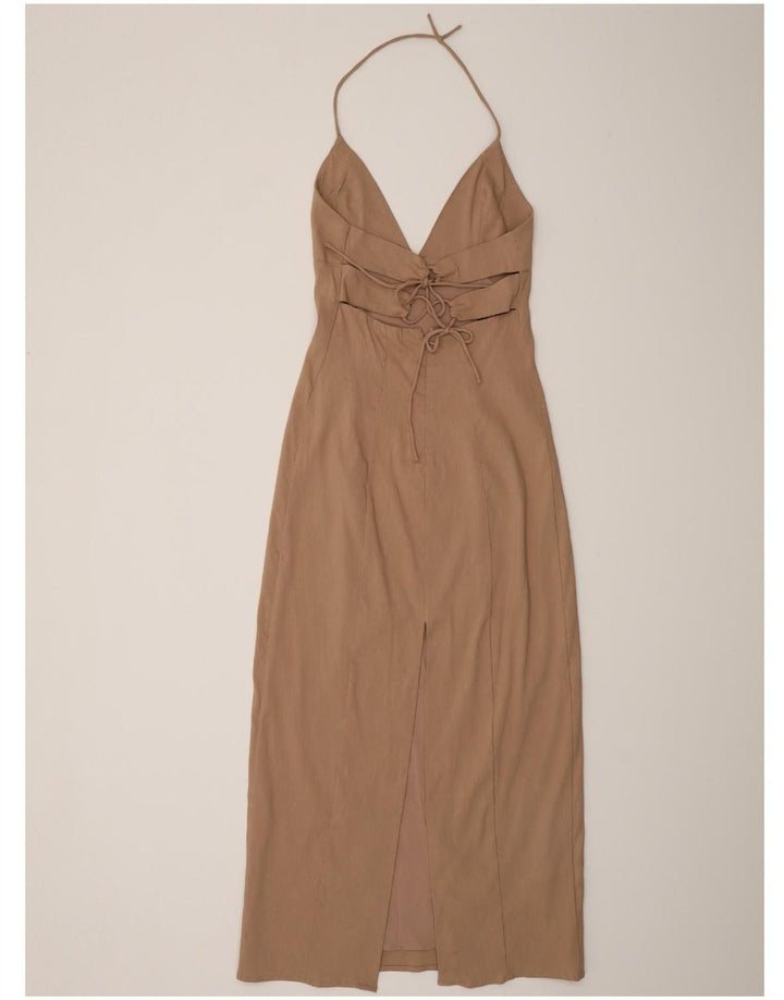 Zara Dame Halter Dress UK 8 Small Beige Linen