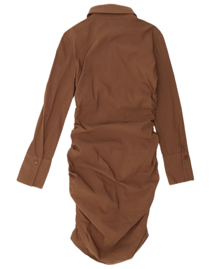 ZARA Womens Long Sleeve Shirt Dress UK 12 Medium Brown