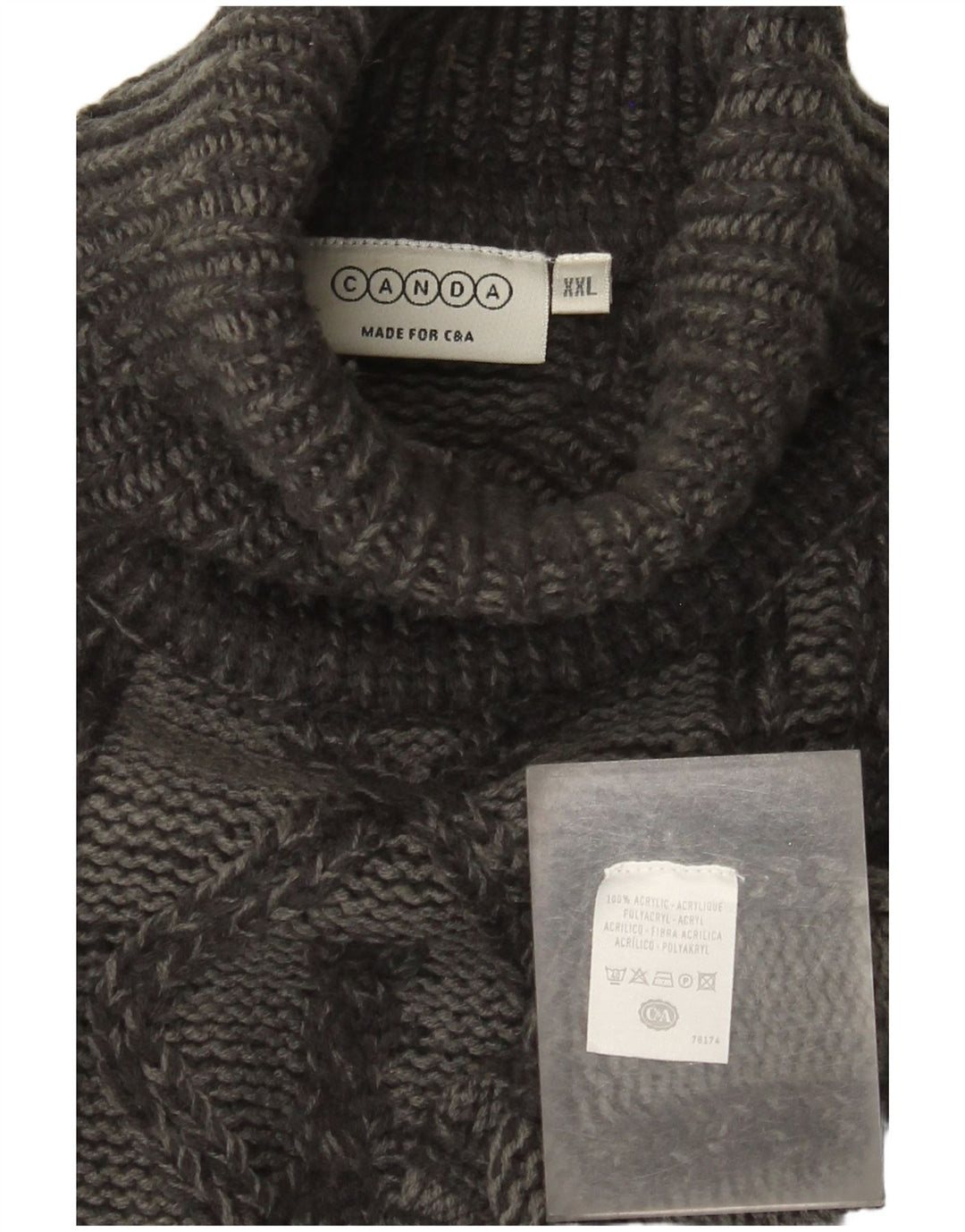 Canda Herre Roll Neck Jumper Sweater 2XL Grå Argyle/Diamond Akryl