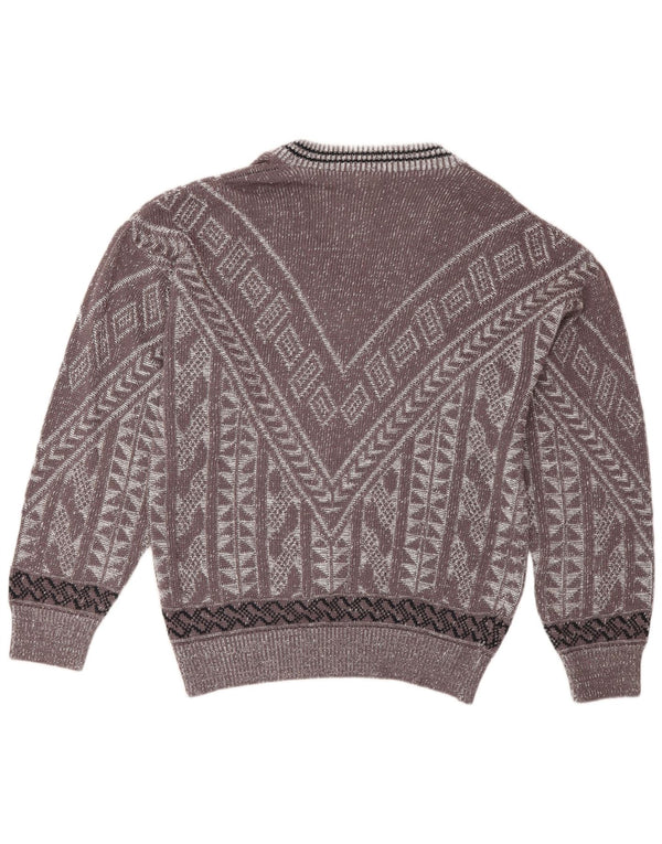 Vintage Mens V-Neck Jumper Sweater IT 46/48 Small Burgundy Geometric