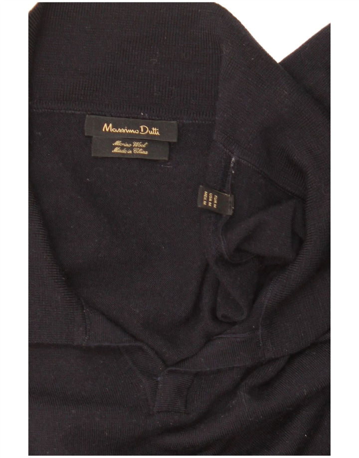Massimo Dutti Dame Polo Neck Jumper Sweater UK 14 Medium Navy Blue