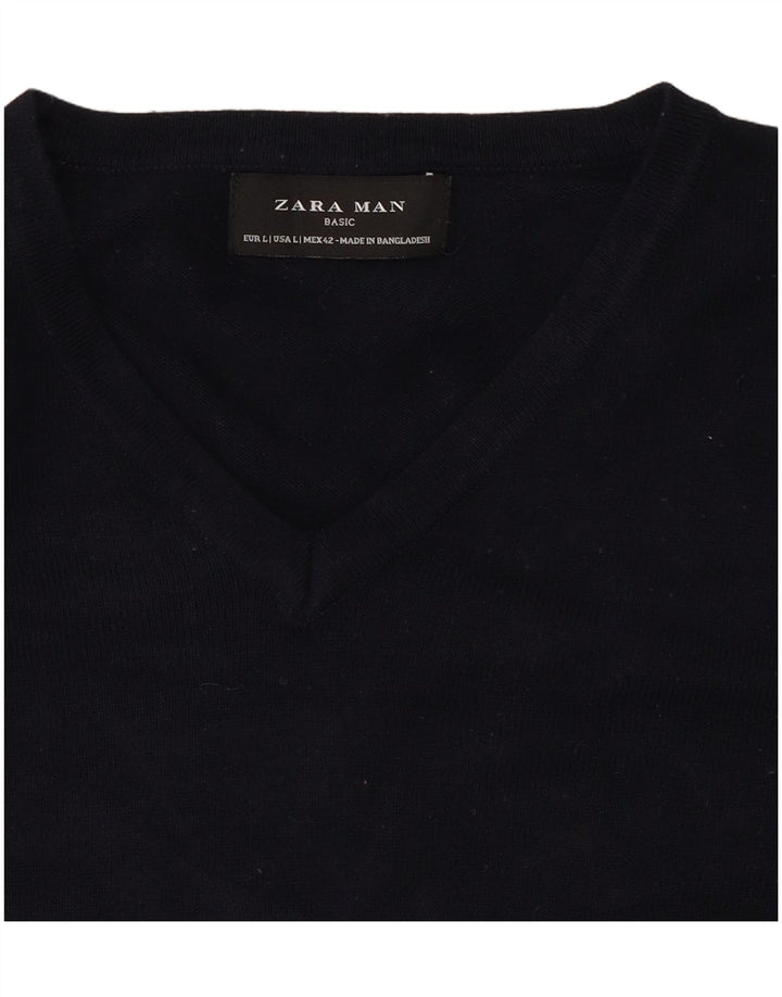 Zara Herre V-hals sweater Stor Marineblå