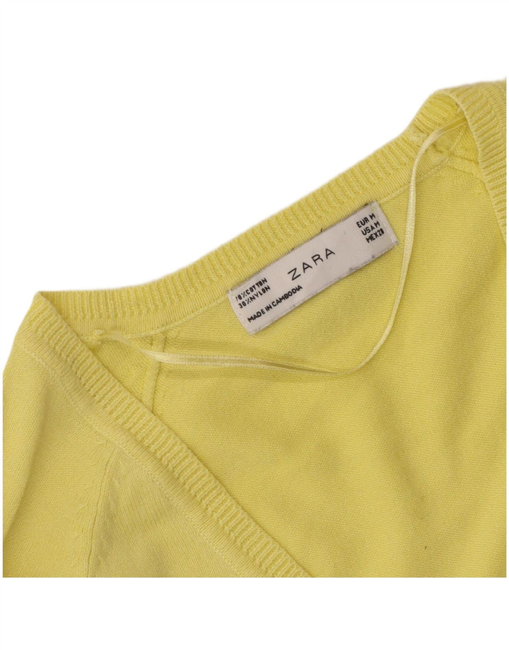 Zara Dame Cardigan Sweater UK 12 Medium Gul Bomuld