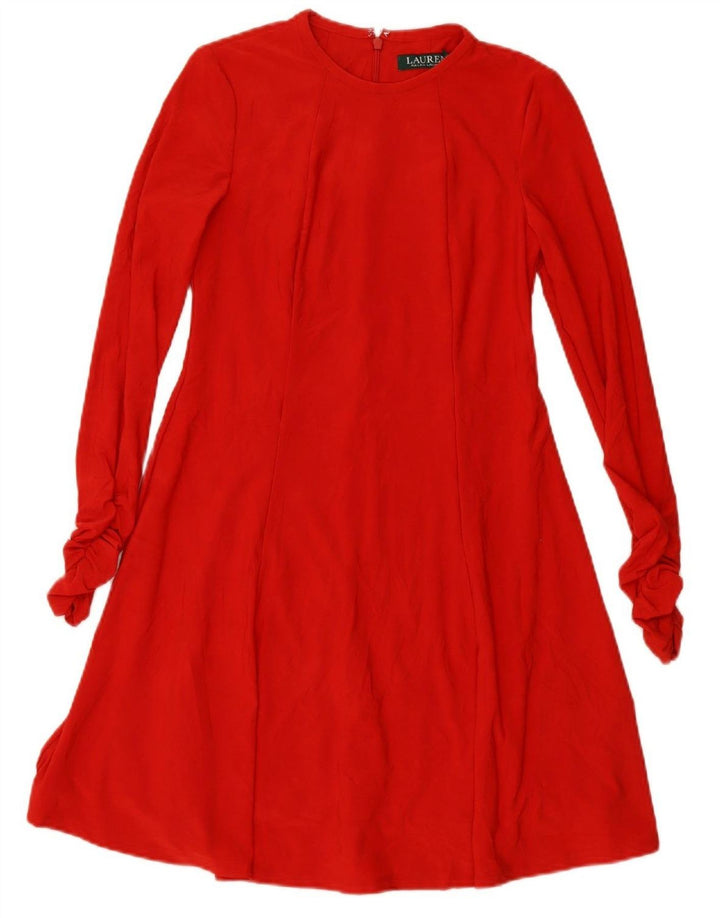 RALPH LAUREN Womens Long Sleeve A-Line Dress US 2 XS Red Polyester