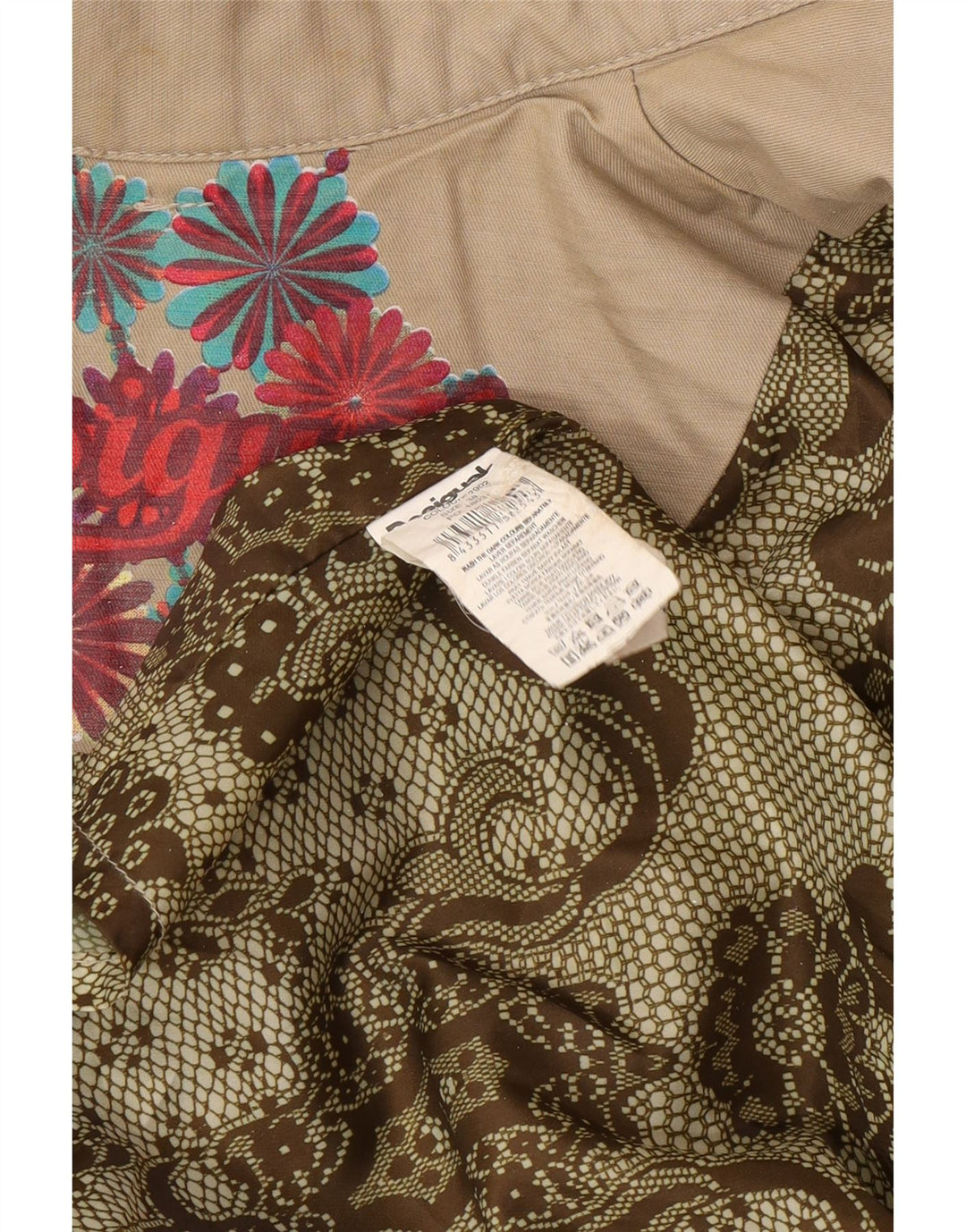 Desigual Dame Dobbeltradet Trench Coat EU 38 Medium Beige Floral