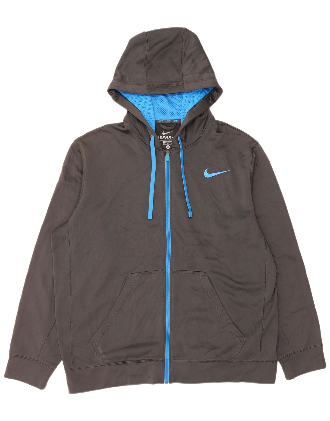 NIKE Mens Therma-Fit Zip Hoodie Sweater XL Grey Polyester