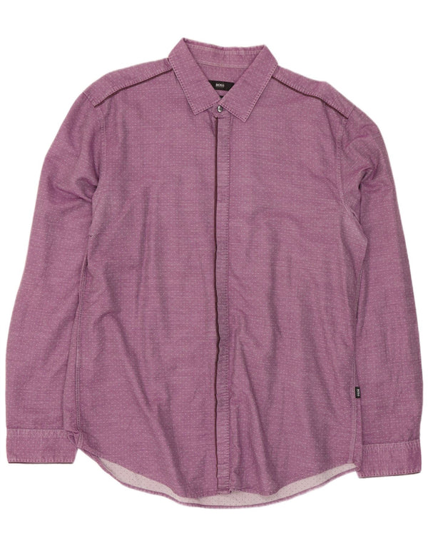 Hugo Boss Herre Slim Fit skjorte XL Lilla plettet bomuld