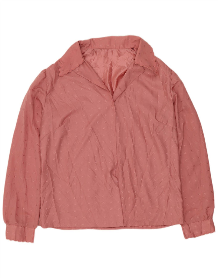 VINTAGE Damebluse Top UK 14 Stor Pink Geometrisk