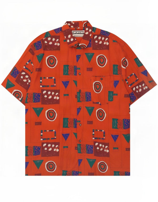 Vintage Kortærmet Herreskjorte XL Rød Geometrisk