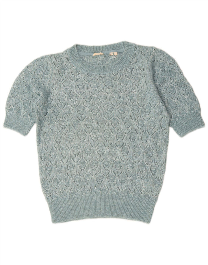 Fat Face Dame Boat Neck Jumper Sweater UK 8 Small Blue Geometric