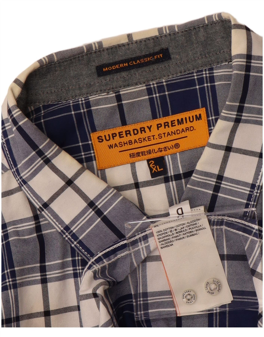 SUPERDRY Mens Classic Fit Shirt 2XL Navy Blue Check Cotton