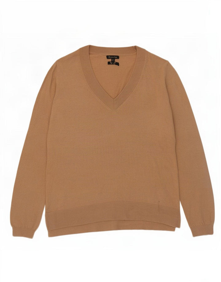 Massimo Dutti Dame V-hals sweater UK 12 Medium Beige Uld