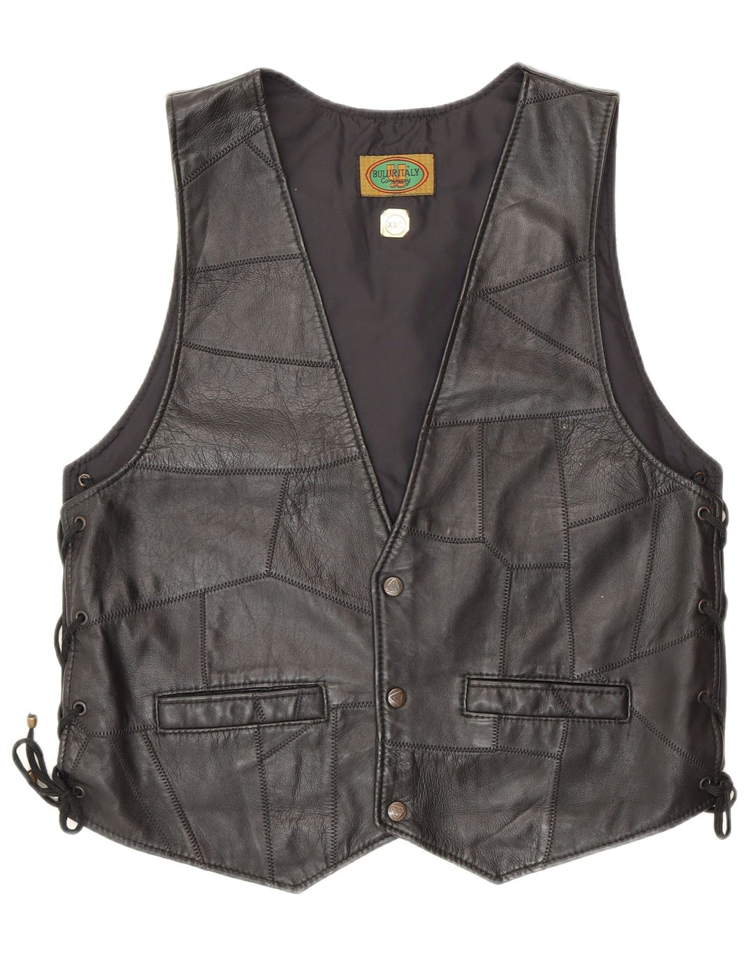 Vintage lædervest til kvinder 2XL Sort Patchwork Biker