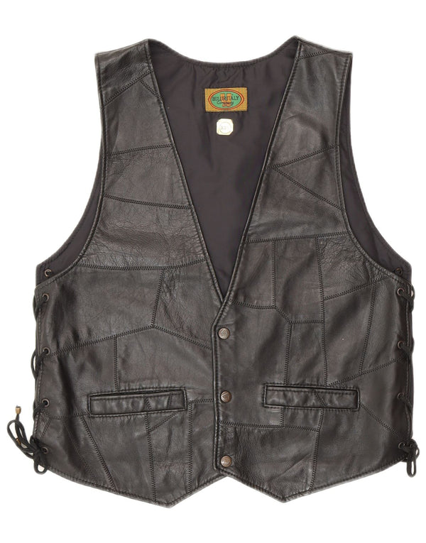 Vintage lædervest til kvinder 2XL Sort Patchwork Biker