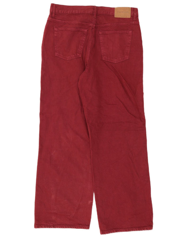 Topshop Dame Højtaljede Løse Jeans UK 12 Medium W30 L32 Bourgogne Bomuld