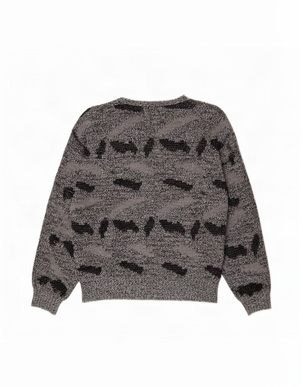 Vintage kvinders abstrakt mønster bådhals sweater UK 20 2XL sort