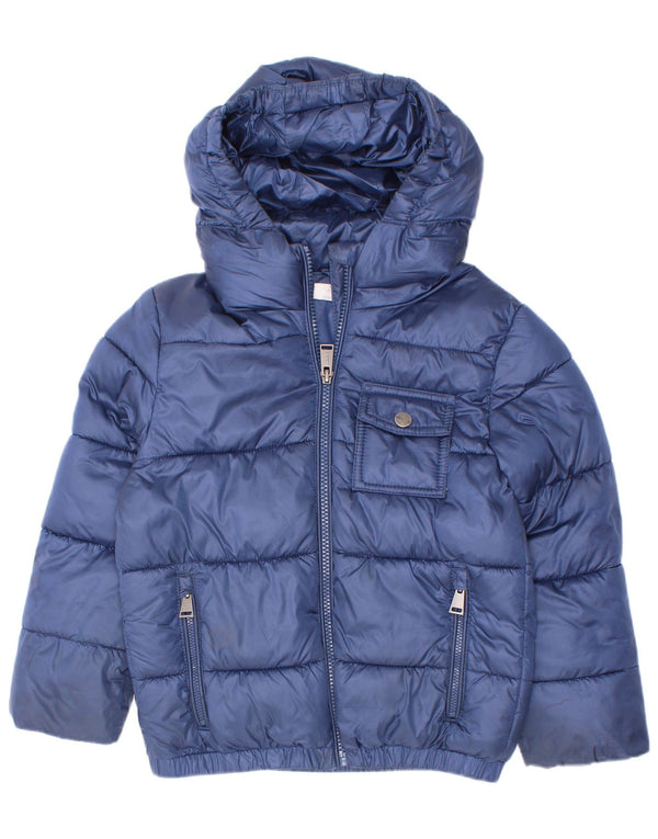 Vintage polstret jakke med hætte til drenge 5-6 år marineblå polyester