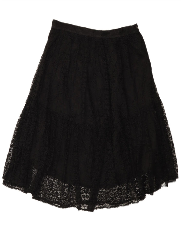 Vintage nederdel med blonder til kvinder W30 Medium Black Floral
