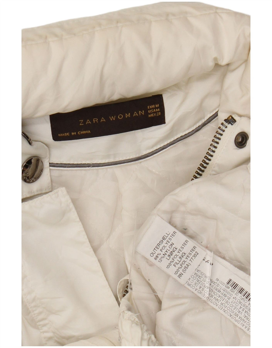 Zara Bomberjakke med hætte til kvinder UK 12 Medium White Polyester