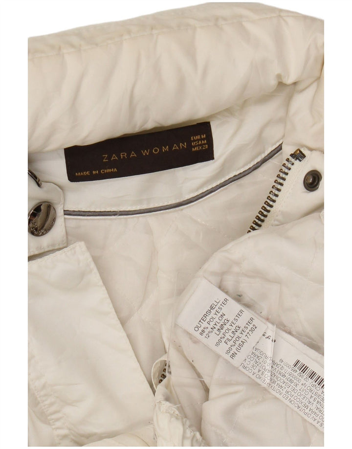 Zara Bomberjakke med hætte til kvinder UK 12 Medium White Polyester