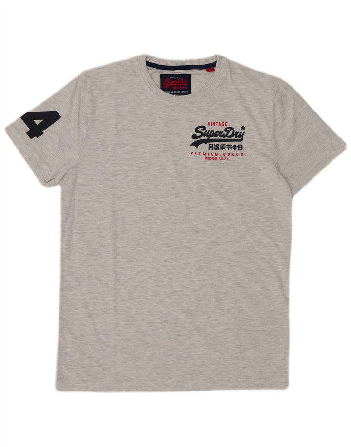 SUPERDRY Herre grafisk T-shirt top mellemgrå flækket bomuld