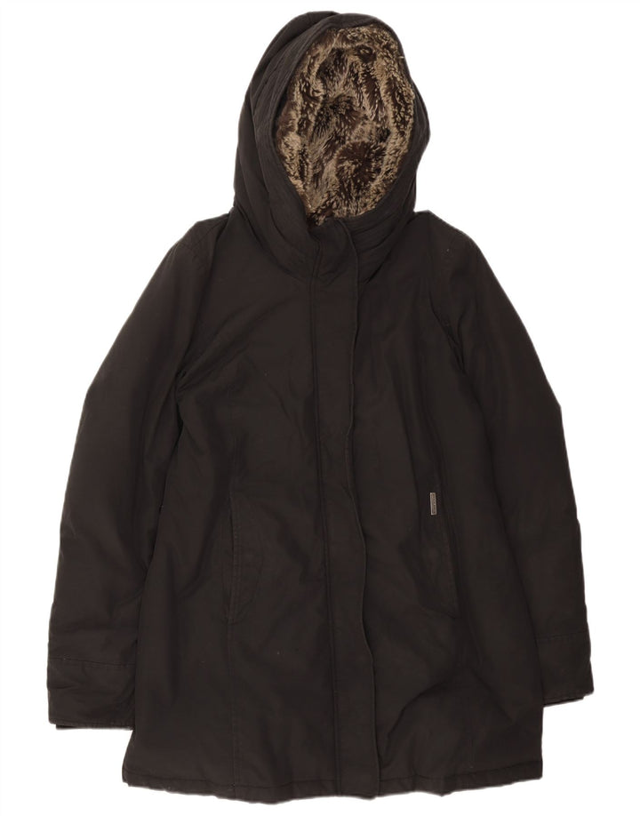 Woolrich Polstret hættejakke til kvinder UK 14 Medium Sort Bomuld