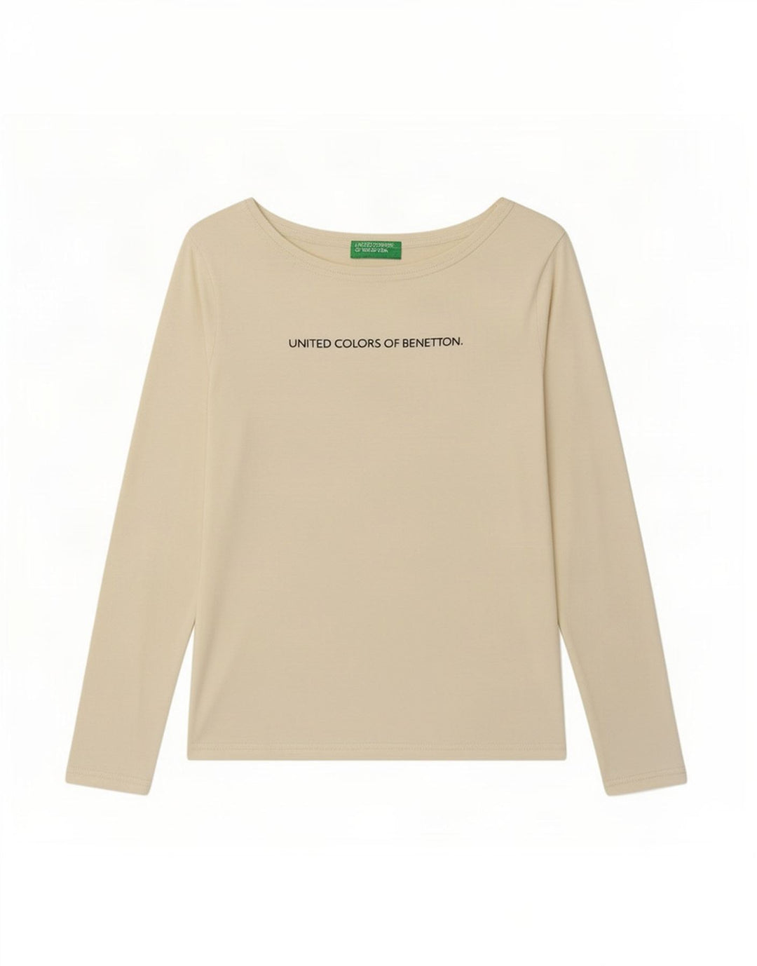 Benetton Dame Grafisk Top Langærmet UK 8 Small Beige