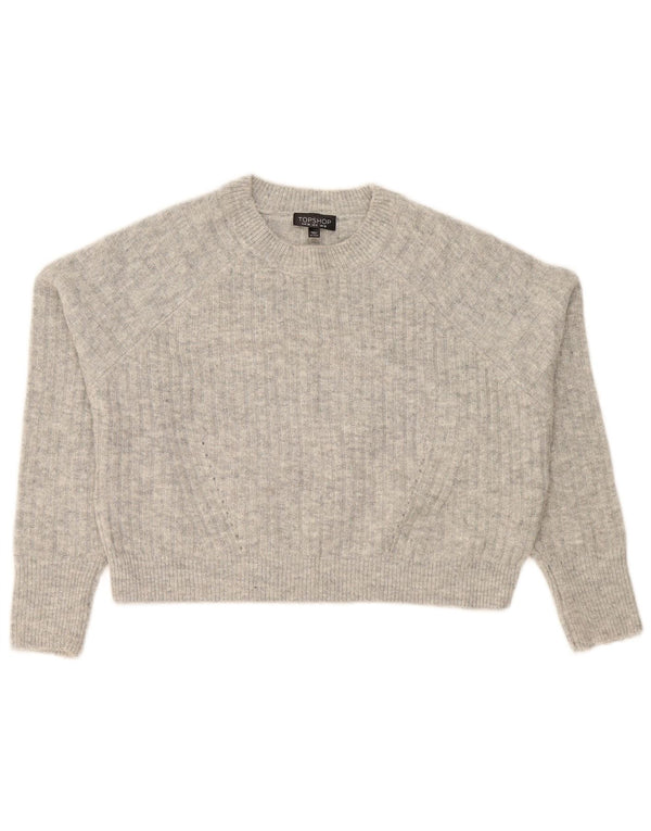 Topshop Dame Crop Crew Neck Jumper Sweater UK 10 Small Grey Flecked