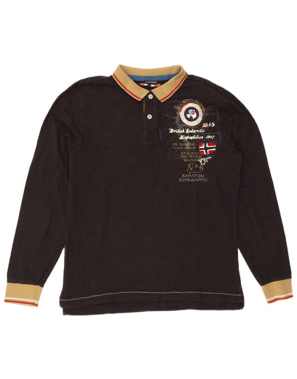 Napapijri Herre Grafisk Langærmet Rugby Polo Shirt Stor Sort Colourblock