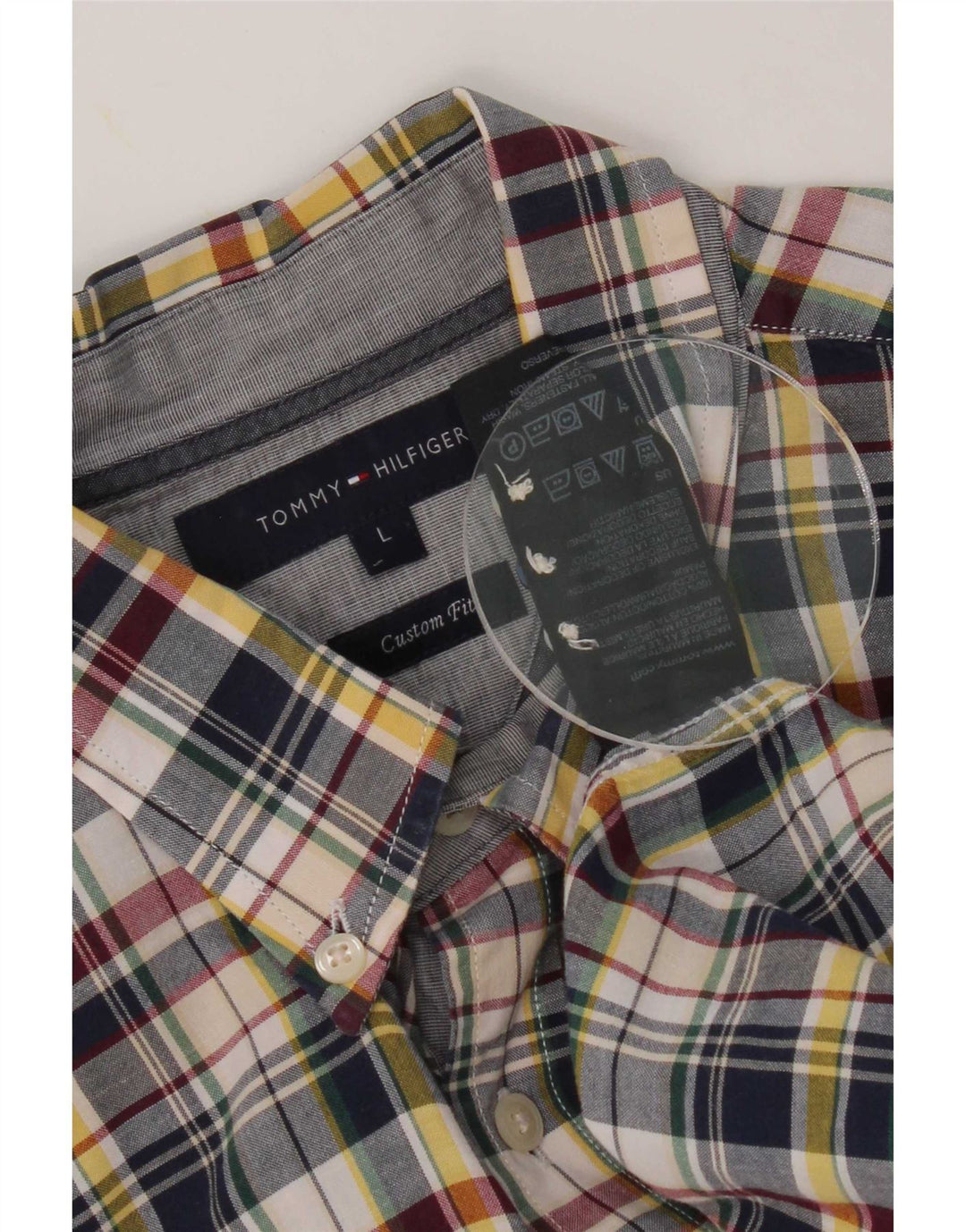 Tommy Hilfiger Herre Custom Fit skjorte Stor marineblå plaid bomuld