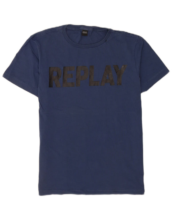 Replay Herre Regular Graphic T-Shirt Top Medium Navy Blue