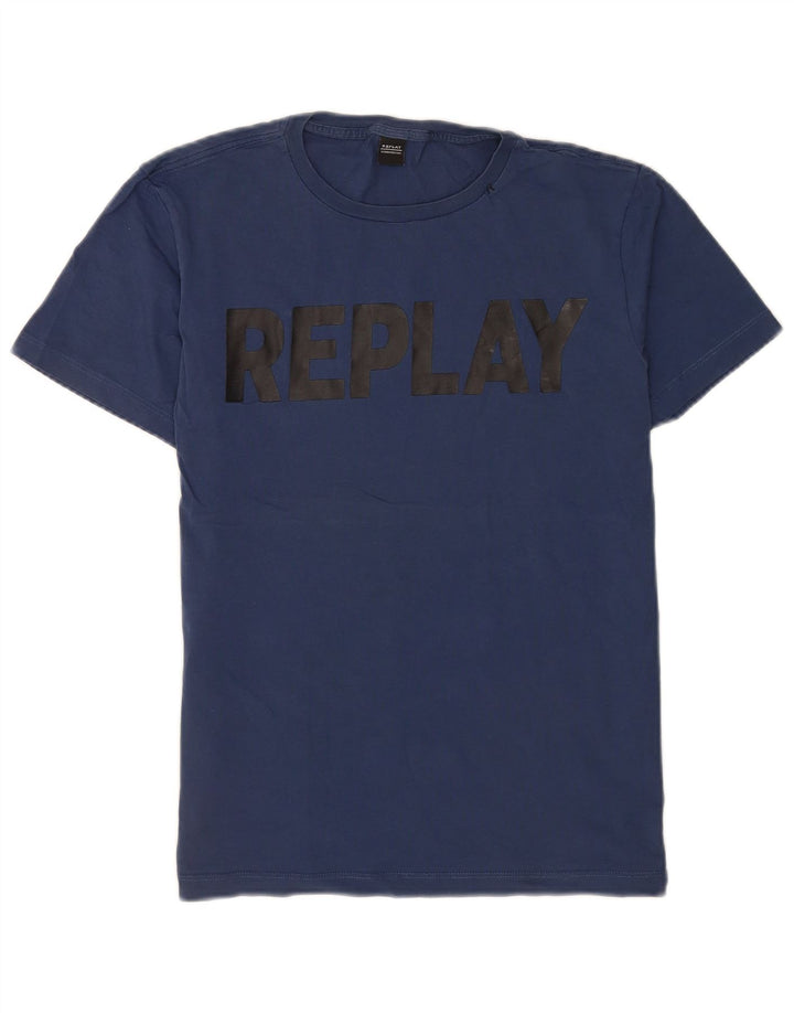 Replay Herre Regular Graphic T-Shirt Top Medium Navy Blue