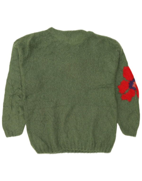 Vintage Kvinders Grafisk Boat Neck Jumper Sweater UK 20 2XL Grøn Blomster
