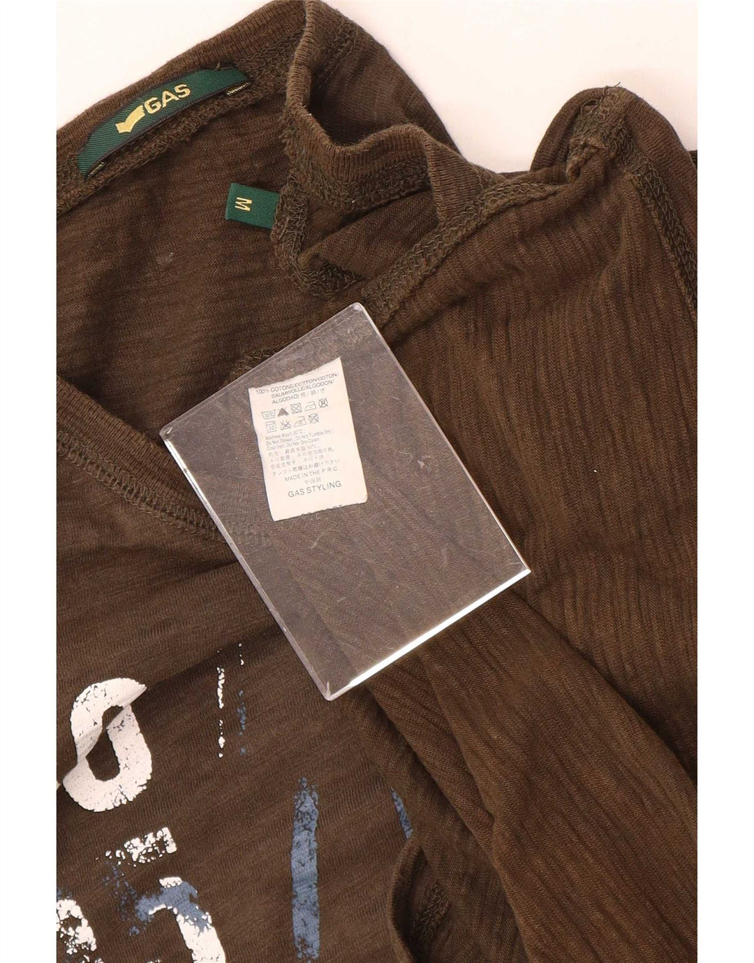 Gas Herre grafisk T-shirt top medium brun bomuld