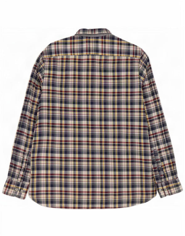Tommy Hilfiger Mens Custom Fit Shirt Large Navy Blue Plaid Cotton