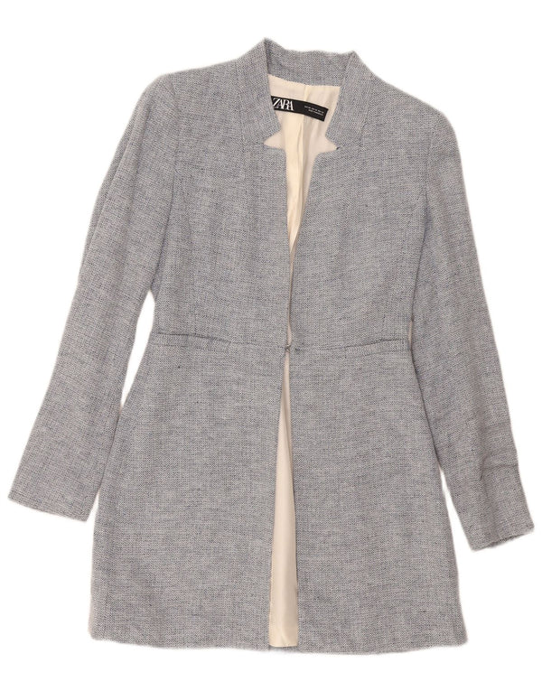 Zara Dame Longline Blazer Jacket UK 4 XS Blue Chevron Modern